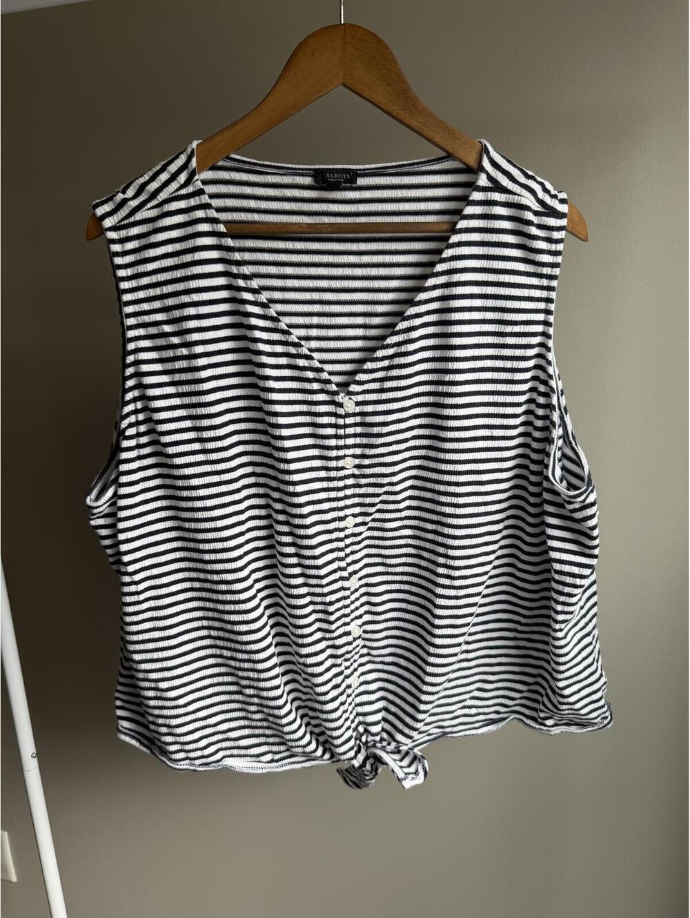 Talbots cotton blend striped v-neck button down tank top with tie front